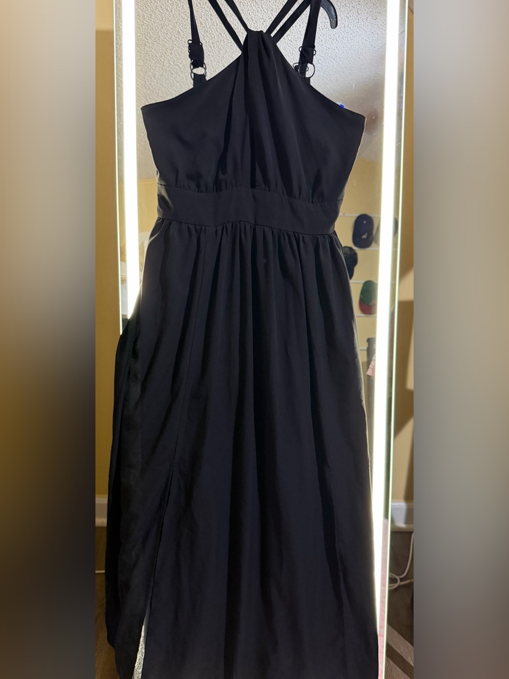 Charlotte Russe Black Halter Maxi Dress with Strappy Back